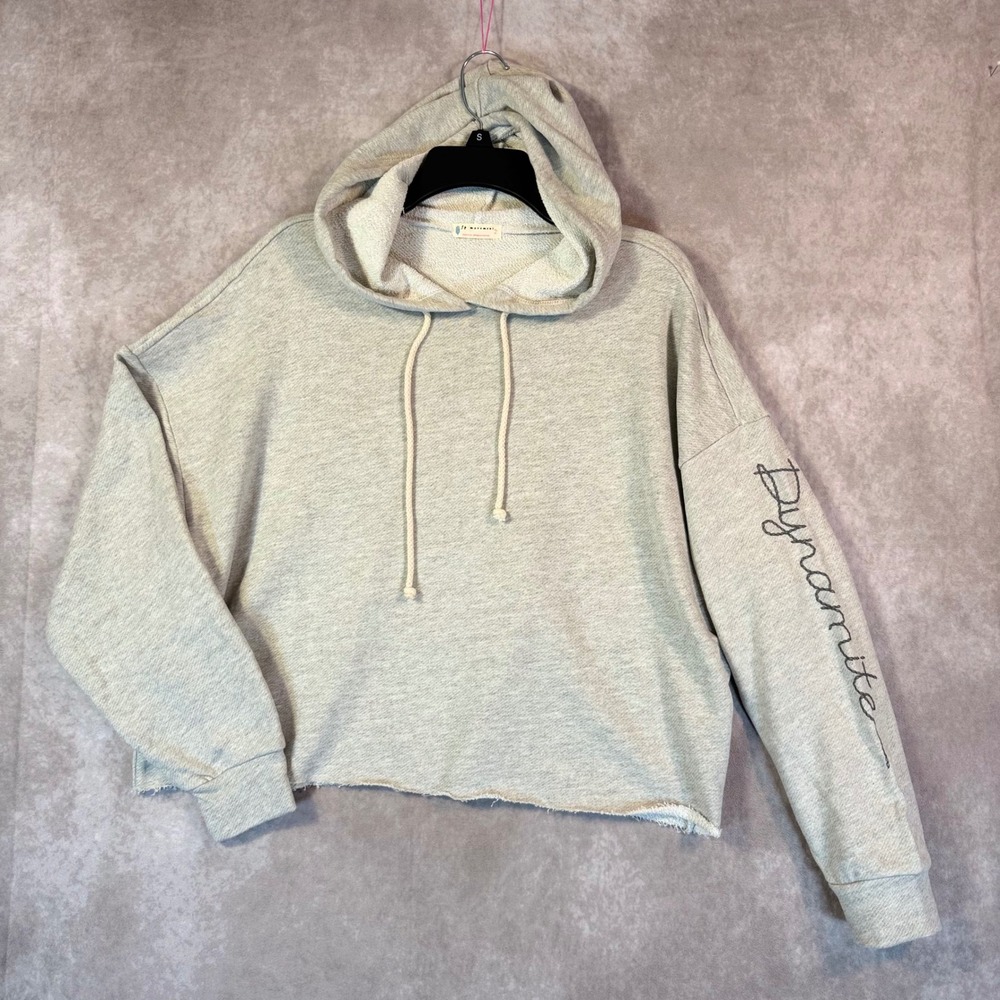 FP Movement Hoodie Women S Gray Heather Solid Dynamite Graphic Cropped Raw Hem